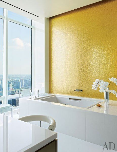 Shimmering Gold Mosaic Shower Tile