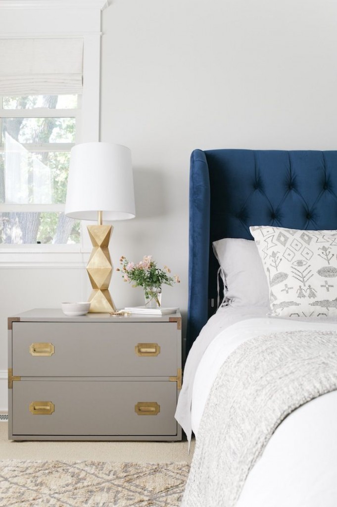 Navy Tufted Headboard with Gold Accents