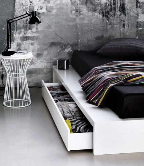 Black and White Bedroom Design with Urban Inspired Wall