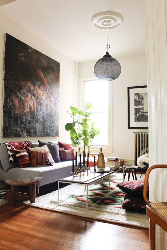 Eclectic LIving Room With Fiddle Leaf Fig