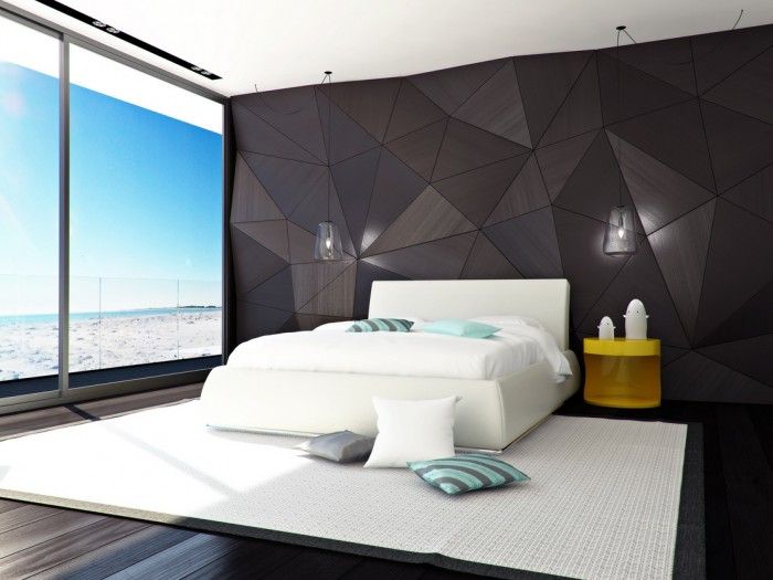 Modern Bedroom with Custom Polygon Wall