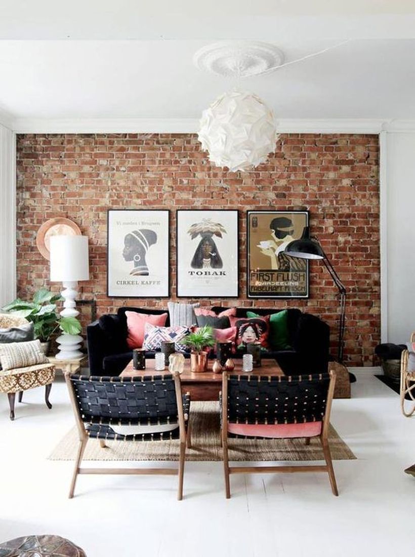 exposed brick wall living room